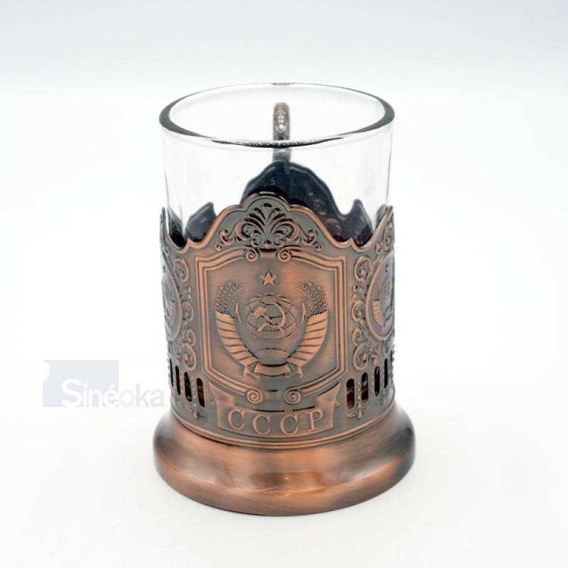 Verre & porte-verre à thé décoré - Podstakannik...