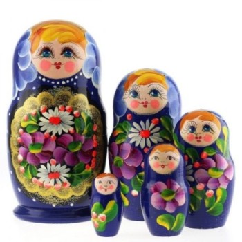 Matryona Robe bleu medalion doré - Poupées russes 18cm...