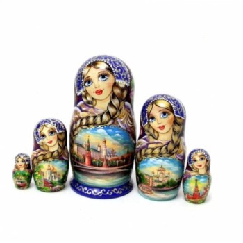 Moscou, longue tresse - Poupées russes 17 cm série de 5
