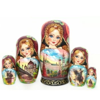 Moscou, tête penchée - Poupées russes 17 cm série de 5