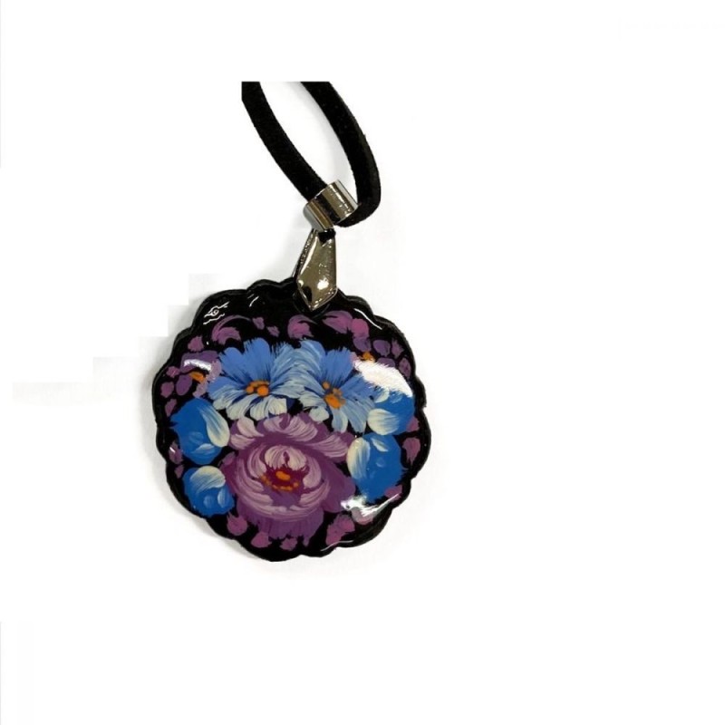 Pendentif rond décoré peint à la main