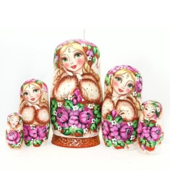 Pivoines - Poupées russes 17 cm série de 5