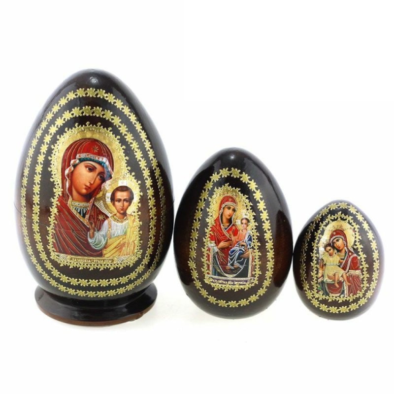 3 oeufs gigognes décorés - Vierge de Kazan -...