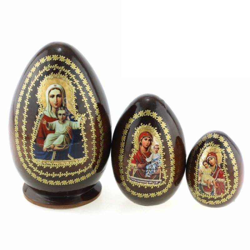 3 oeufs gigognes décorés - Vierge de Leushin -...