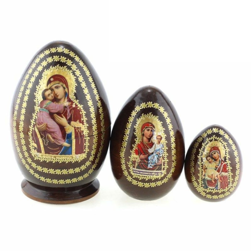 3 oeufs gigognes décorés - Vierge de Vladimir -...