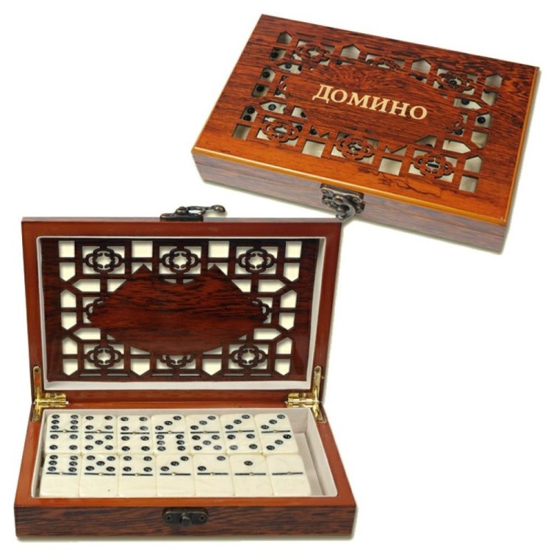 Jeu de dominos dans un coffret bois - 20 x 12 x...