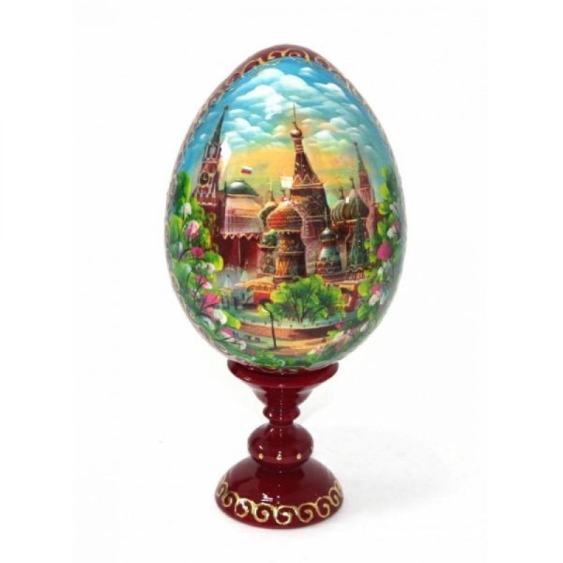 Oeuf en bois peint - Fleurs de Moscou - 24 cm