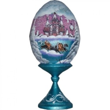 Oeuf en bois peint - Paysage - 7 cm + socle