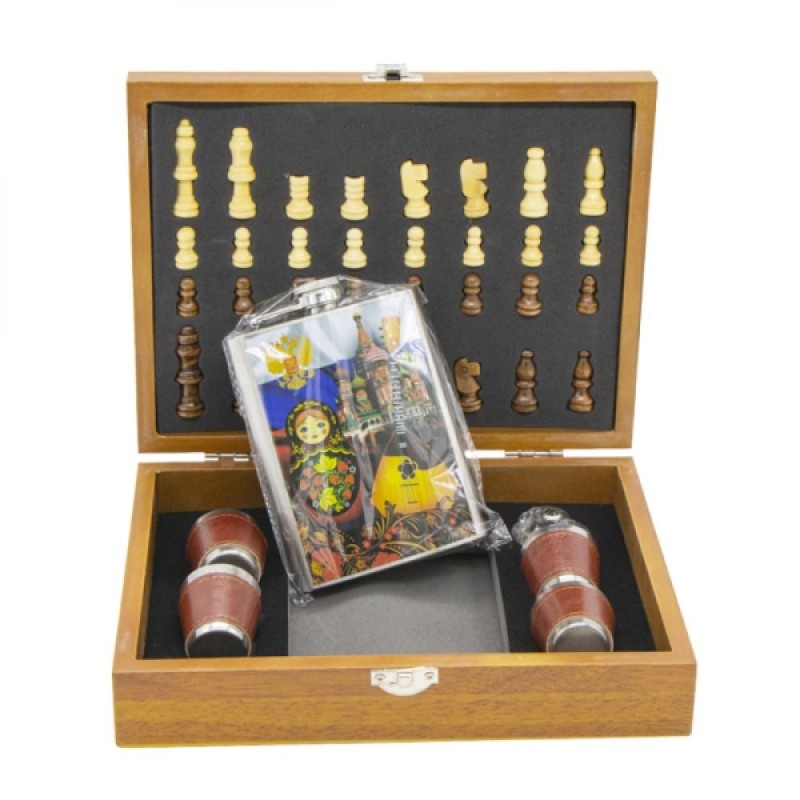 Set flasque 270 ml Matriona + jeu d'échecs