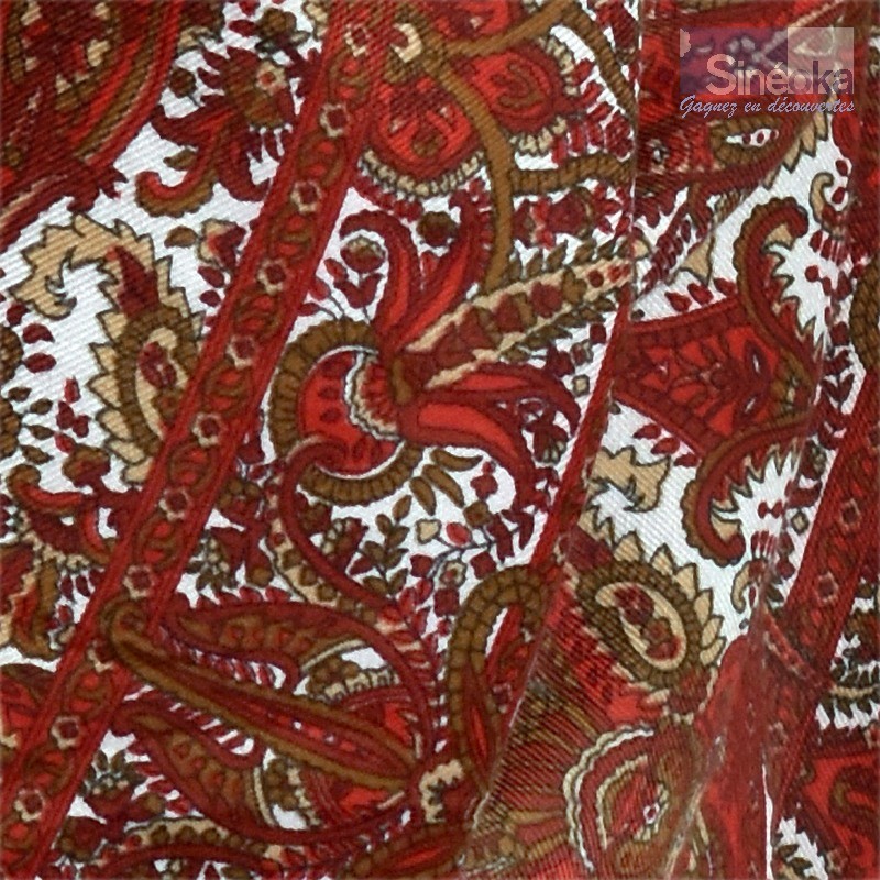 Châle russe Pavlov Possad - Dobrinka - Rectangle à franges - Détail du motif et du tissu