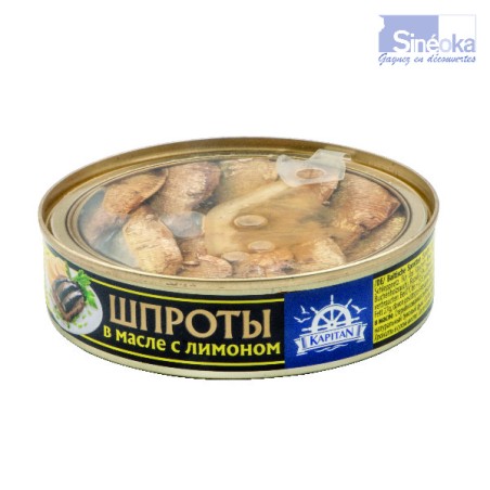 Sprats de Riga au citron, boite de 160 grammes avec couvercle transparent