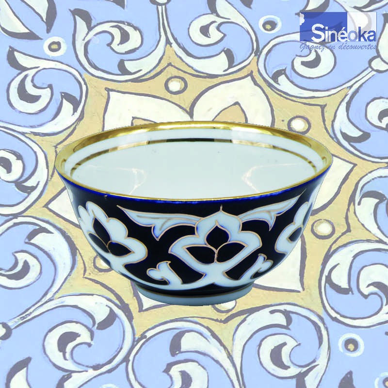 Bol en céramique Ouzbek Pachta Gul avec fond motifs Ouzbeks