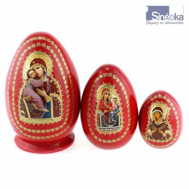 3 œufs gigognes décorés - Vierge de Vladimir -...