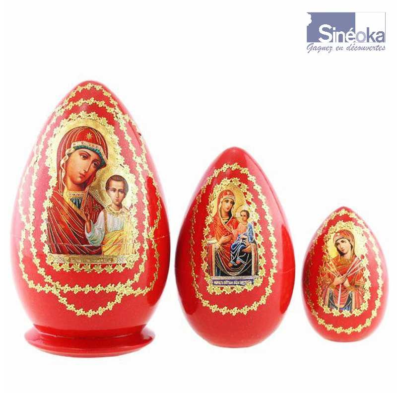 3 oeufs gigognes décorés - Vierge et l'Enfant -...