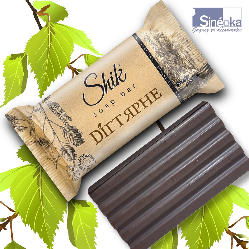 Savon au goudron de bouleau Shik, avec et sans emballage, feuilles de bouleau.