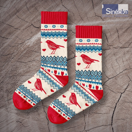 Chaussettes style scandinave Fugl sur bille de bois
