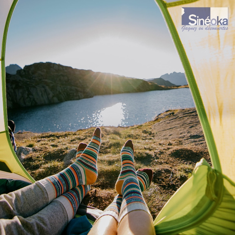 Chaussettes chaudes style nordiques Espen, couple, camping, lac.