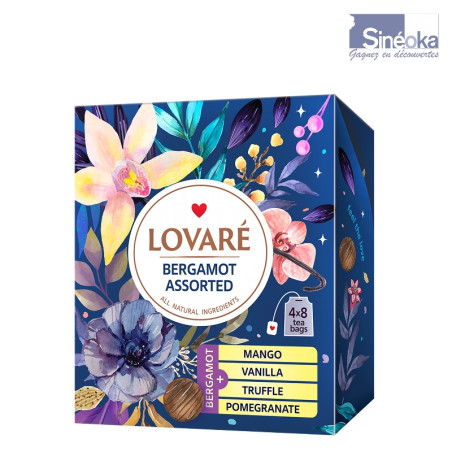 Boite Assortiment bergamote, 8 sachets de 4 sortes de thés à la bergamote.