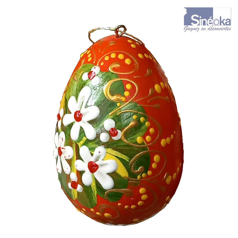 Œuf en bois décoré 5 cm - Fleurs - Artisanal