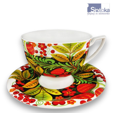 Tasse et soucoupe céramique 370 ml décors Khokhloma