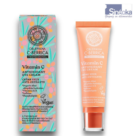 Boite et tube de crème Contour des Yeux Anti-Âge à l’Argousier de Natura Siberica.