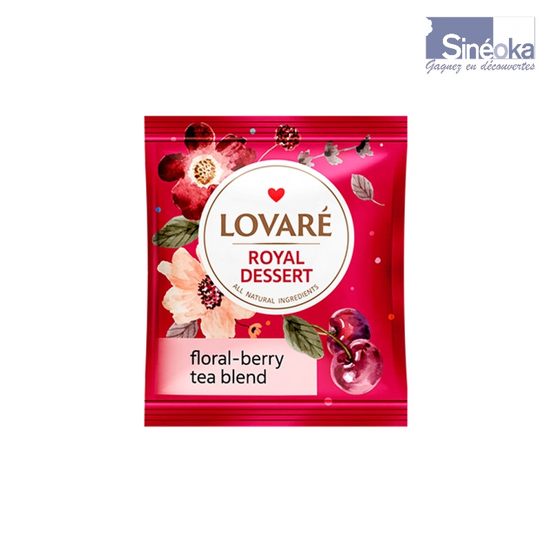 Sachet de tisane florale gourmande à l'hibiscus Royal Dessert de Lovaré.