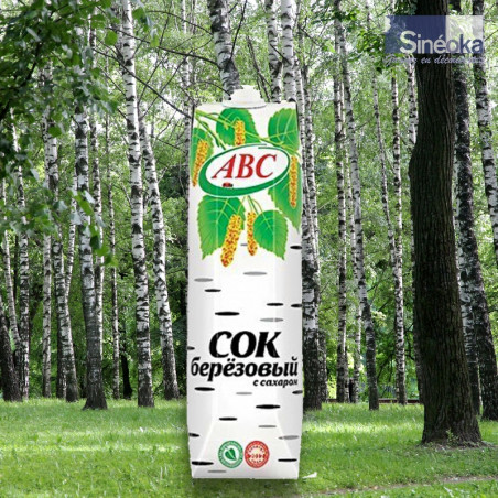 Tetrapak de sève de bouleau sur fond de bouleaux