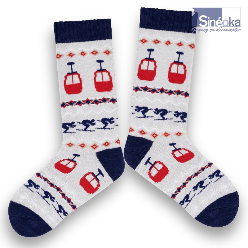 Skihytta, chaussettes chaudes motif télécabines