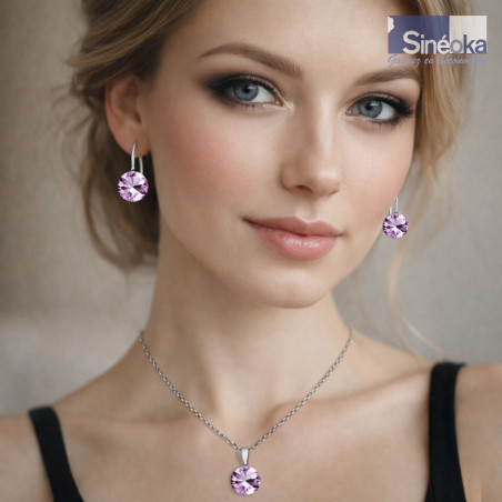 Ensemble Eliška cristal Swarovski améthyste clair – pendentif + boucles d’oreilles raffinés