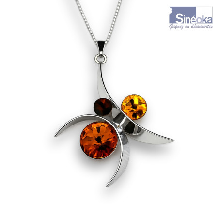 Pendentif tchèque Radmila en cristal bohémien – design graphique, rhodium platine, cristaux Smoked Topaz et Mocca
