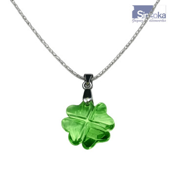 Pendentif trèfle Swarovski Peridot 20 mm – bijou tchèque rhodium