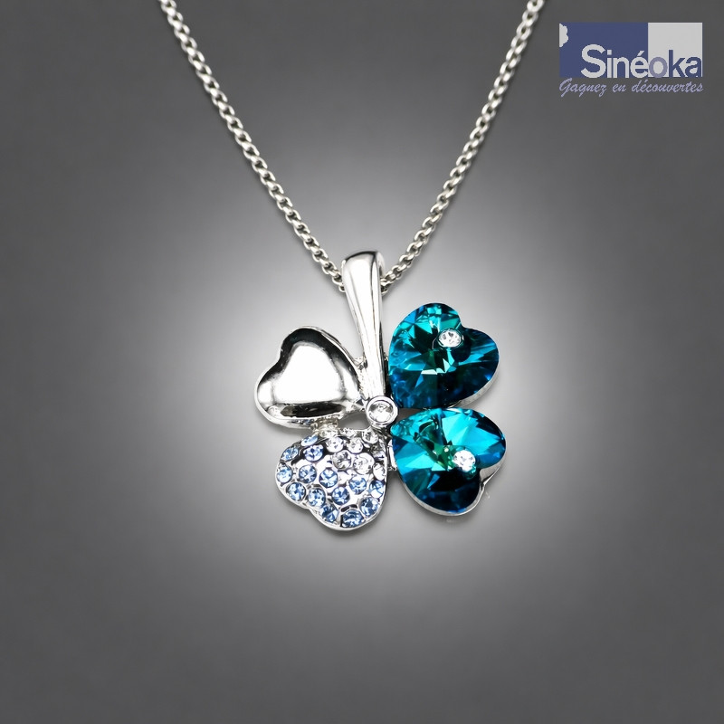 Pendentif tchèque Bohdana trèfle Swarovski Bermuda Blue