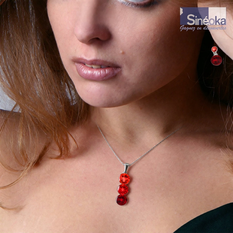 Parure Věra cristaux Swarovski Siam rouge rhodié