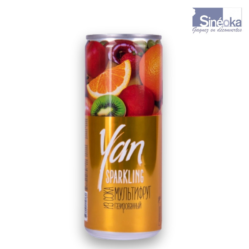 Canette de boisson multifruits finement pétillante.