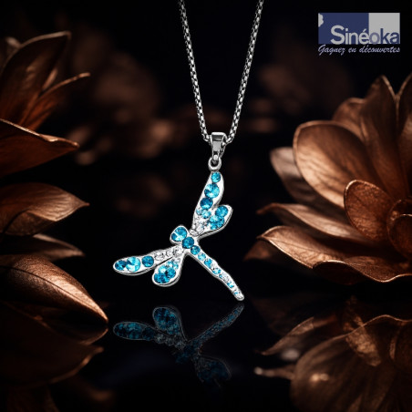 Pendentif libellule en cristaux turquoise et crystal