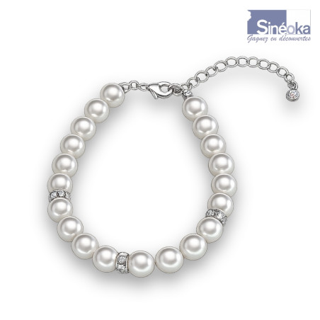 Bracelet tchèque Swarovski® Milada en perles Crystal Pearl White Pearl et strass Crystal.