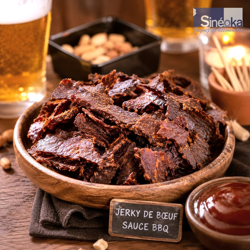 Jerky de boeuf sauce BBQ sur un buffet